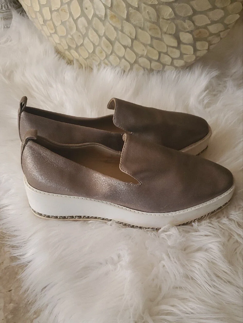 Karl Lagerfeld Metallic Bronze Slip-On Platform Loafers with White Midsole 6.5